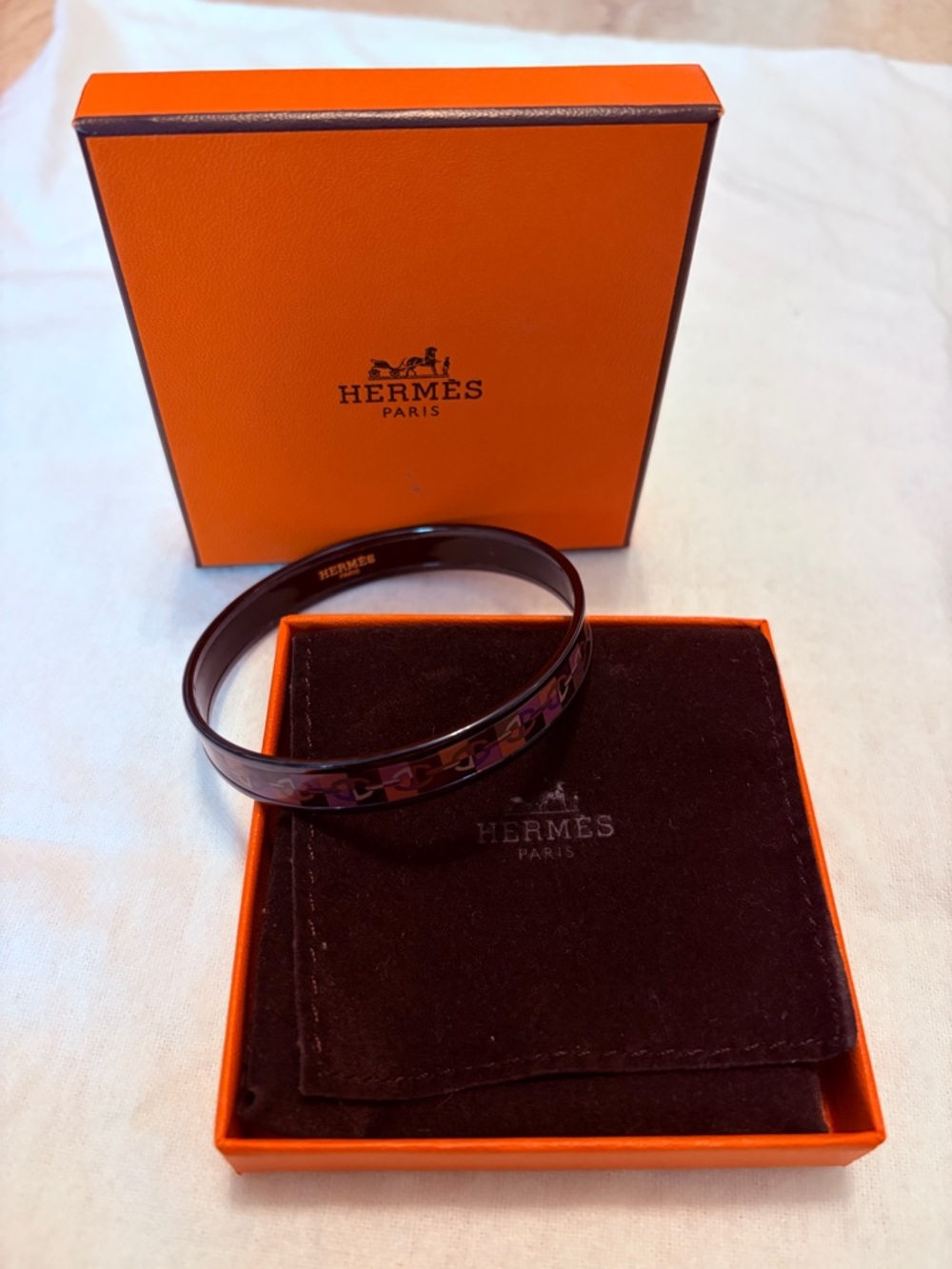 Hermes Purple Enamel Narrow Bangle Bracelet